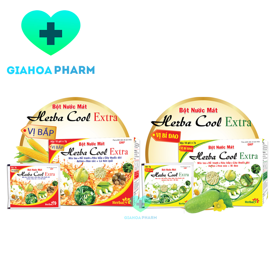 [HCM]Bột nước mát herba cool / herbacool - Hộp 10 gói 7g - Bột pha thanh nhiệt, giải độc, khô nóng trong người, lợi tiểu