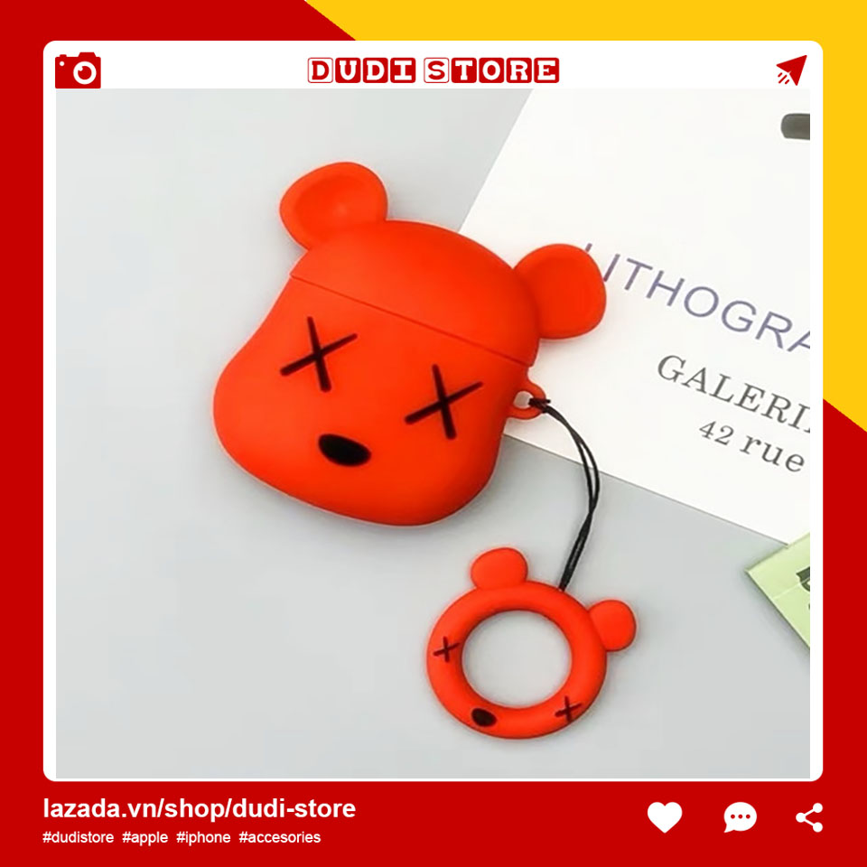 🌟 Case airpods kaws đỏ 🌟 Vỏ bao airpod 2 silicon đựng tai nghe không dây i11 i12 i18 i100 ... cute kaw