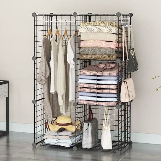 Kệ Tủ Lưới 6 Ô Lắp Ghép TẶNG CHỐT VÀ BÚA GỖ, Tủ Lưới Lắp Ghép 6 Ngăn Đựng Quần Áo Sách Vở, Kệ Trang Trí Lưới Sắt Tĩnh Điện