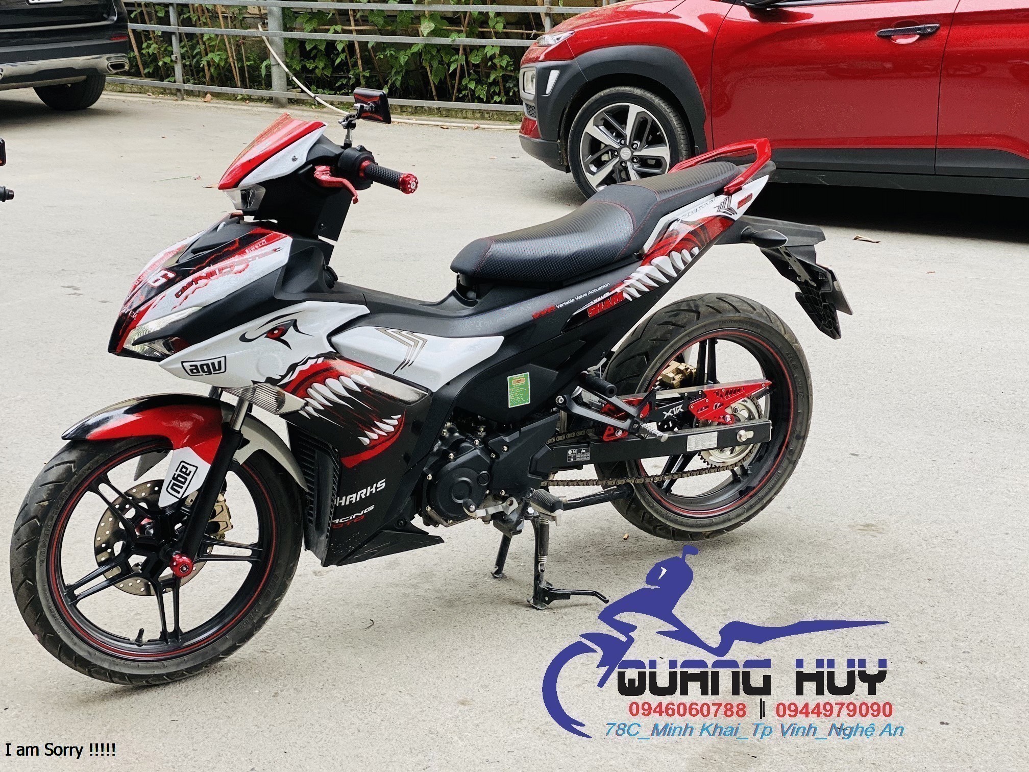 Tem trùm xe exciter 155 SHARK CÁ MẬP ĐỎ TRẮNG đẹp - Tem dán xe máy exciter 155 SHARK CÁ MẬP ĐỎ TRẮNG thiết kế theo yêu cầu - tem trùm exciter 155 độ chế đẹp và rẻ chất