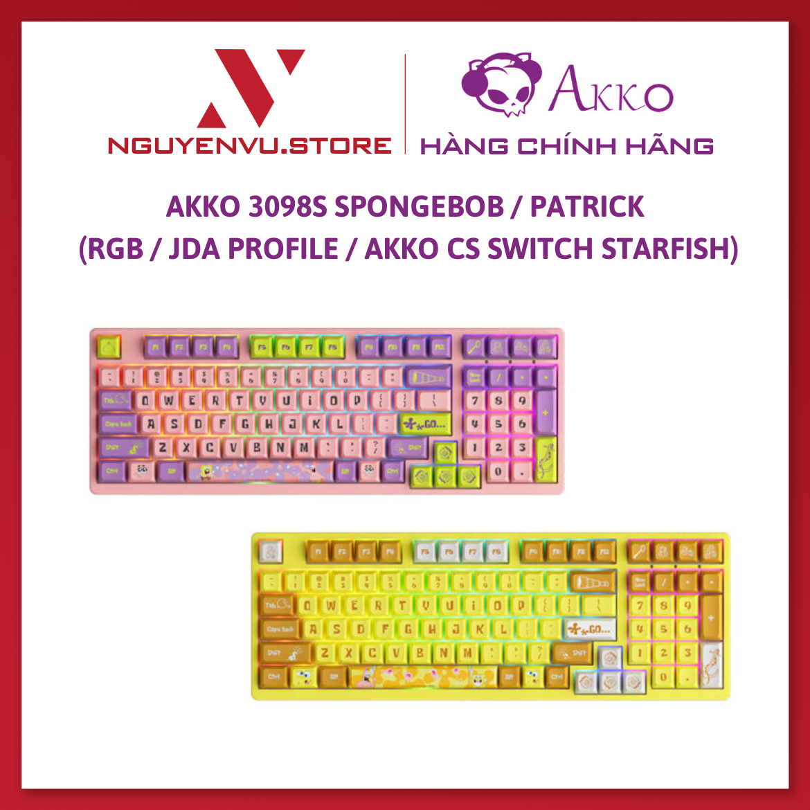 Bàn phím cơ AKKO 3098S SpongeBob / Patrick  (RGB / JDA profile / AKKO CS switch Starfish) - Hàng chính hãng