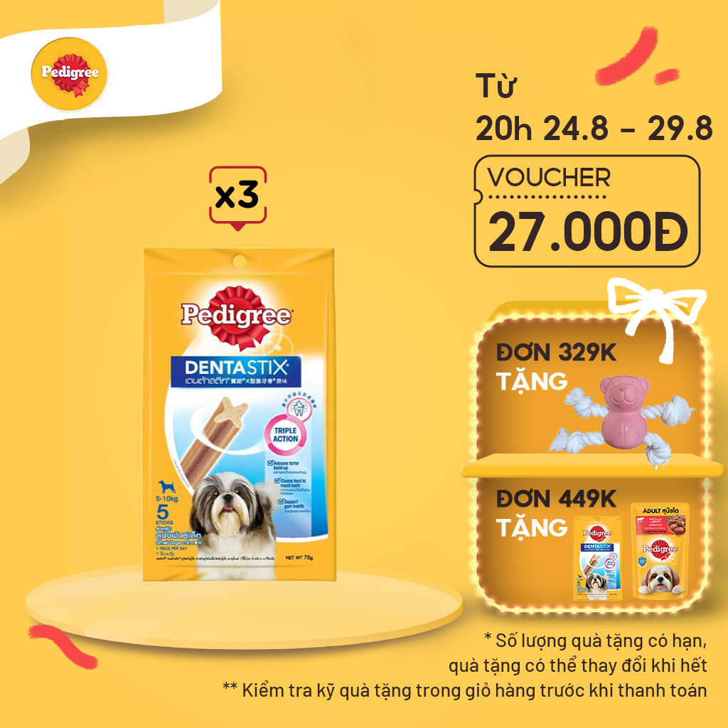 PEDIGREE Dentastix Bánh Xương Cho Chó Nhỏ (3 túi, 75g)