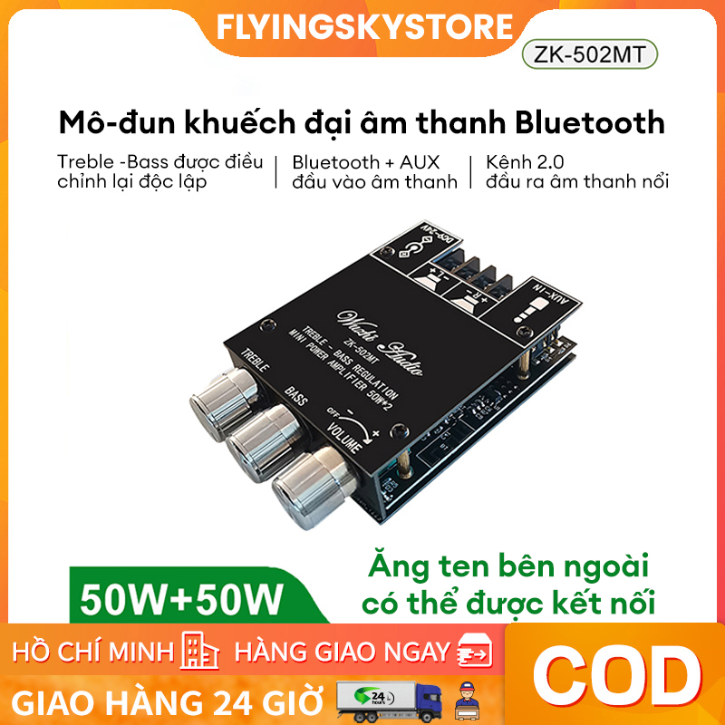 Zk-502mt bluetooth 5.0 mô-đun khuếch đại kỹ thuật số ht21 2 * 50w bộ khuếch đại kỹ thuật số aux mô-đun loa nghe nhạc tại nhà không dây