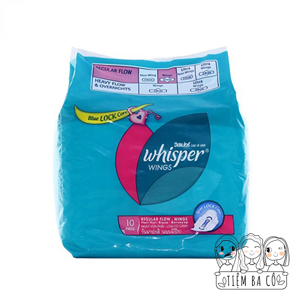 Băng vệ sinh whisper có cánh thường 10 miếng 23 cm.