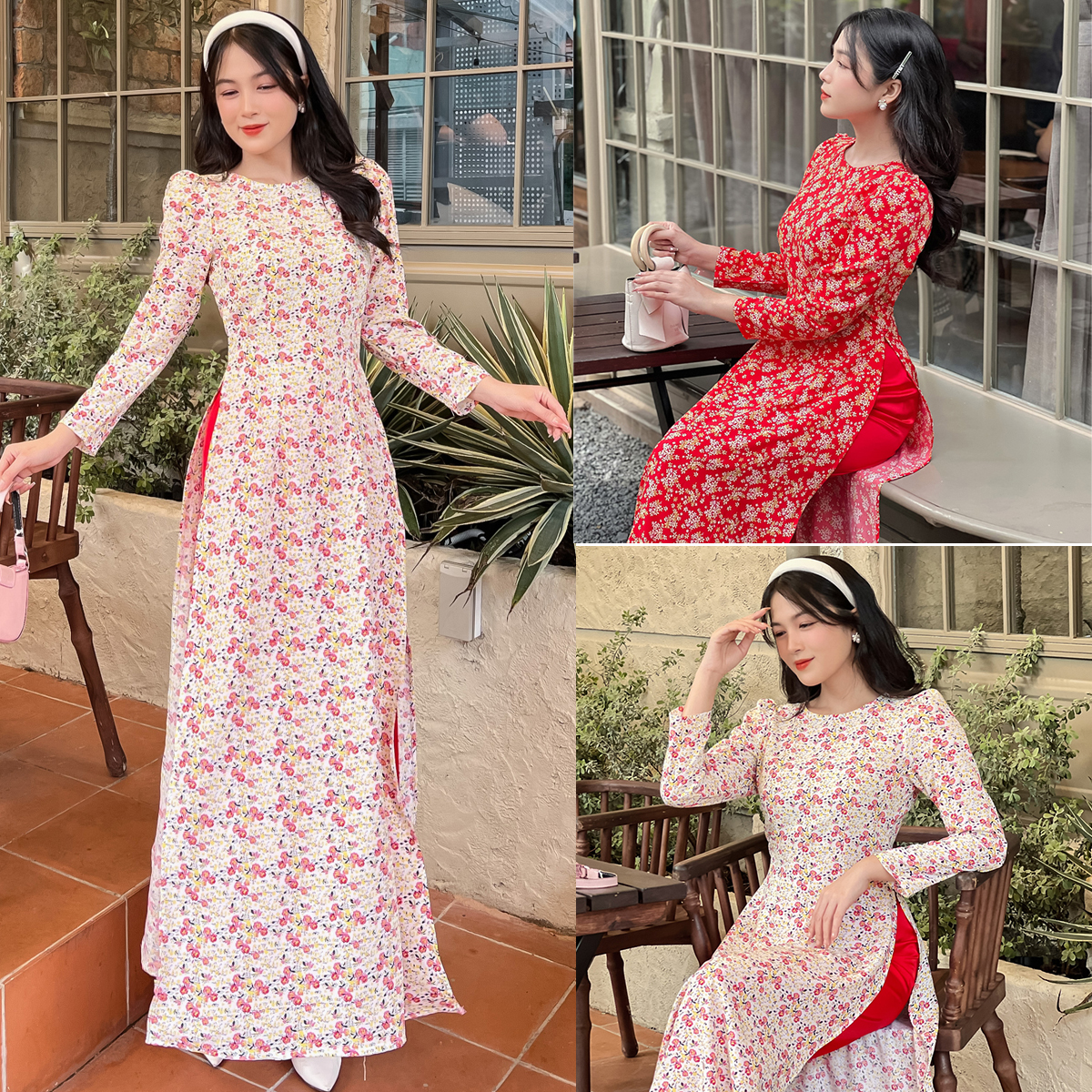 Áo dài hoa nhí tay phồng AD028 Khánh Linh Style Lady Fashion