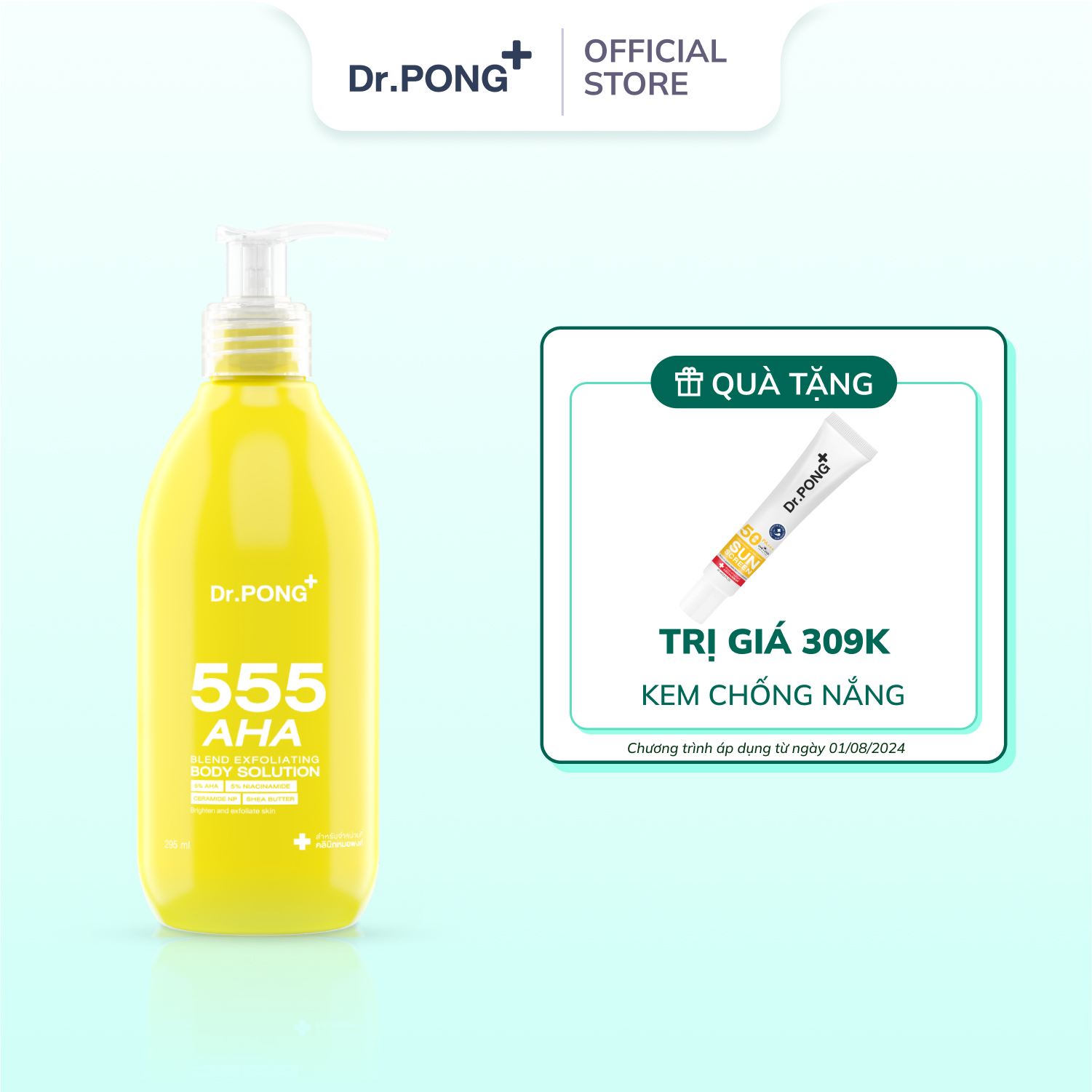 Sữa tẩy tế bào da chết, dưỡng ẩm và trắng da toàn thân Dr.PONG 555 AHA Blend Exfoliating 295ml