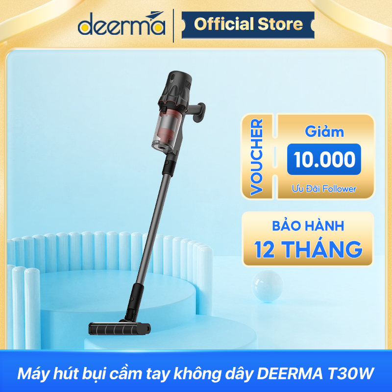 Máy hút bụi không dây Deerma T30W đa năng với tia ánh sáng xanh cùng lực hút lốc xoáy 23000pa - Bảo hành 12 tháng
