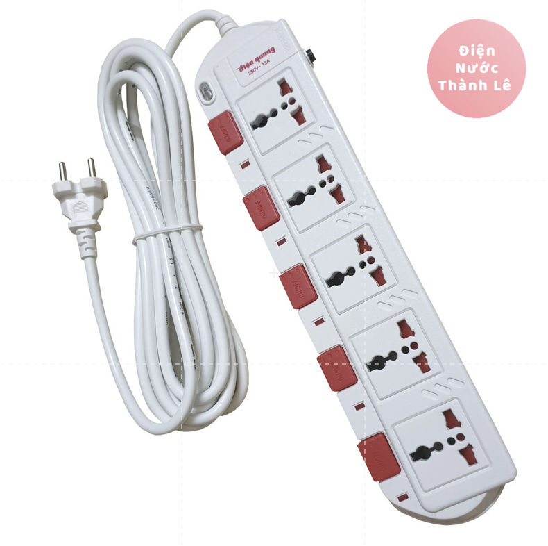 Ổ cắm điện quang 5 lỗ 3 chấu dây 2 mét, 5 mét