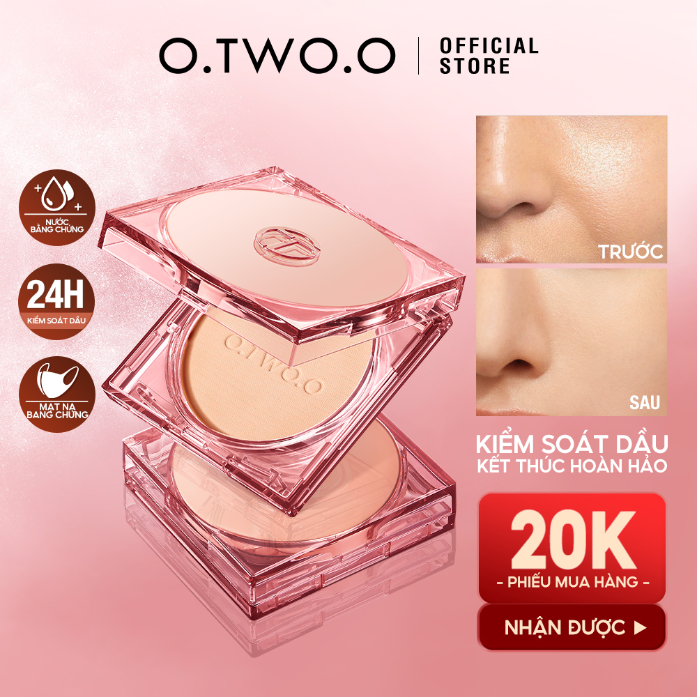 O.TWO.O Phấn phủ kiểm soát dầu Phấn phủ dạng lì Lâu trôi Không thấm nước Mềm mại Độ che phủ cao Màu sắc tự nhiên Phấn nén phấn phủ kiềm dầu SPF30+