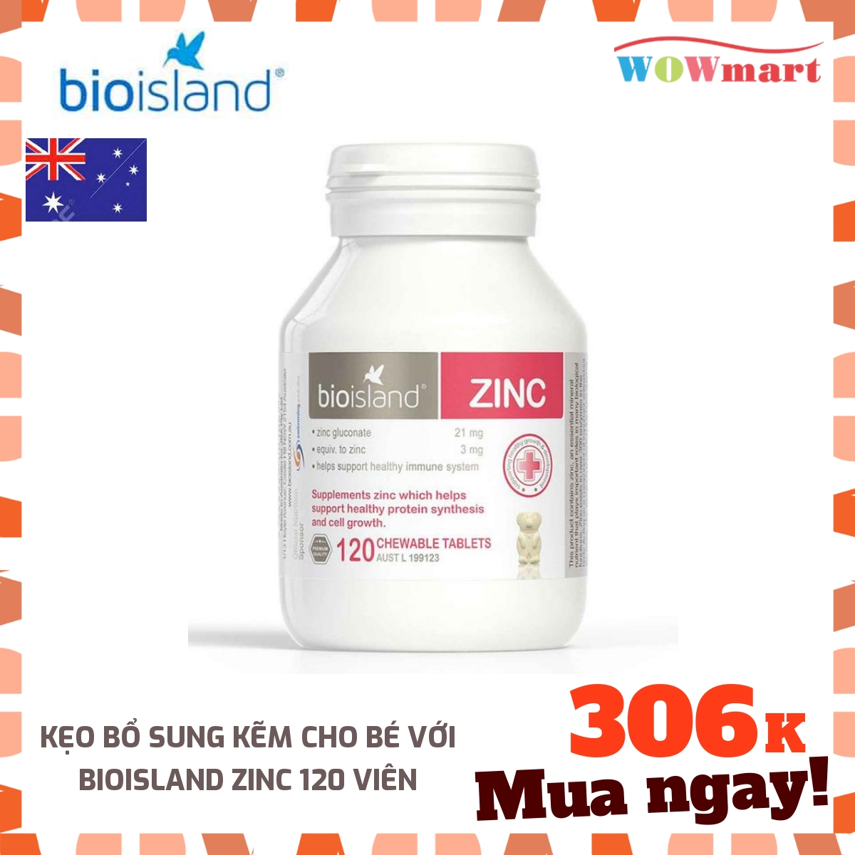 Kẹo bổ sung kẽm cho bé với Bioisland Zinc 120 viên - [ÚC]