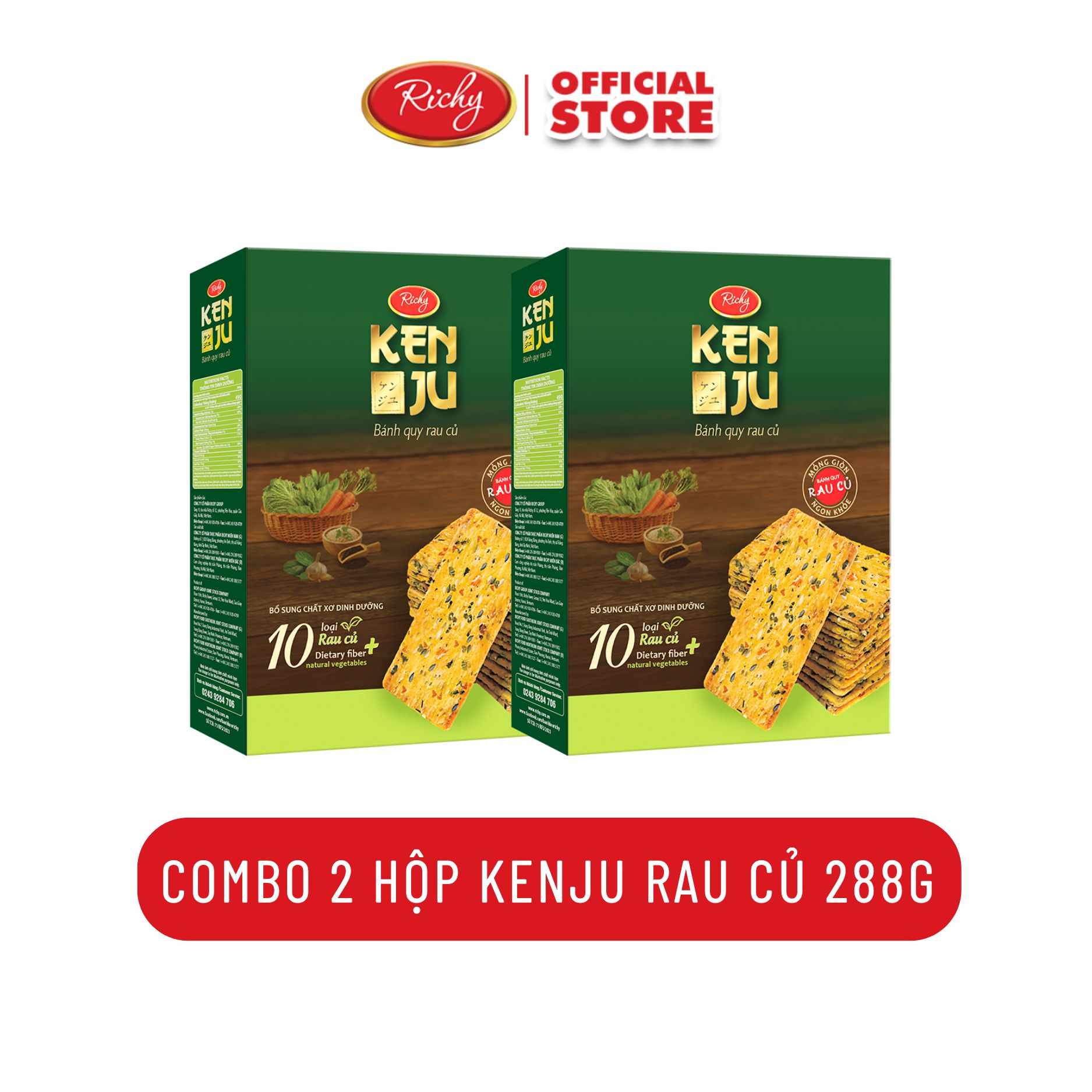 Combo 2 Hộp Kenju Rau Củ, Bánh Quy Rau củ, Bánh ăn sáng, Hộp Giấy 288g