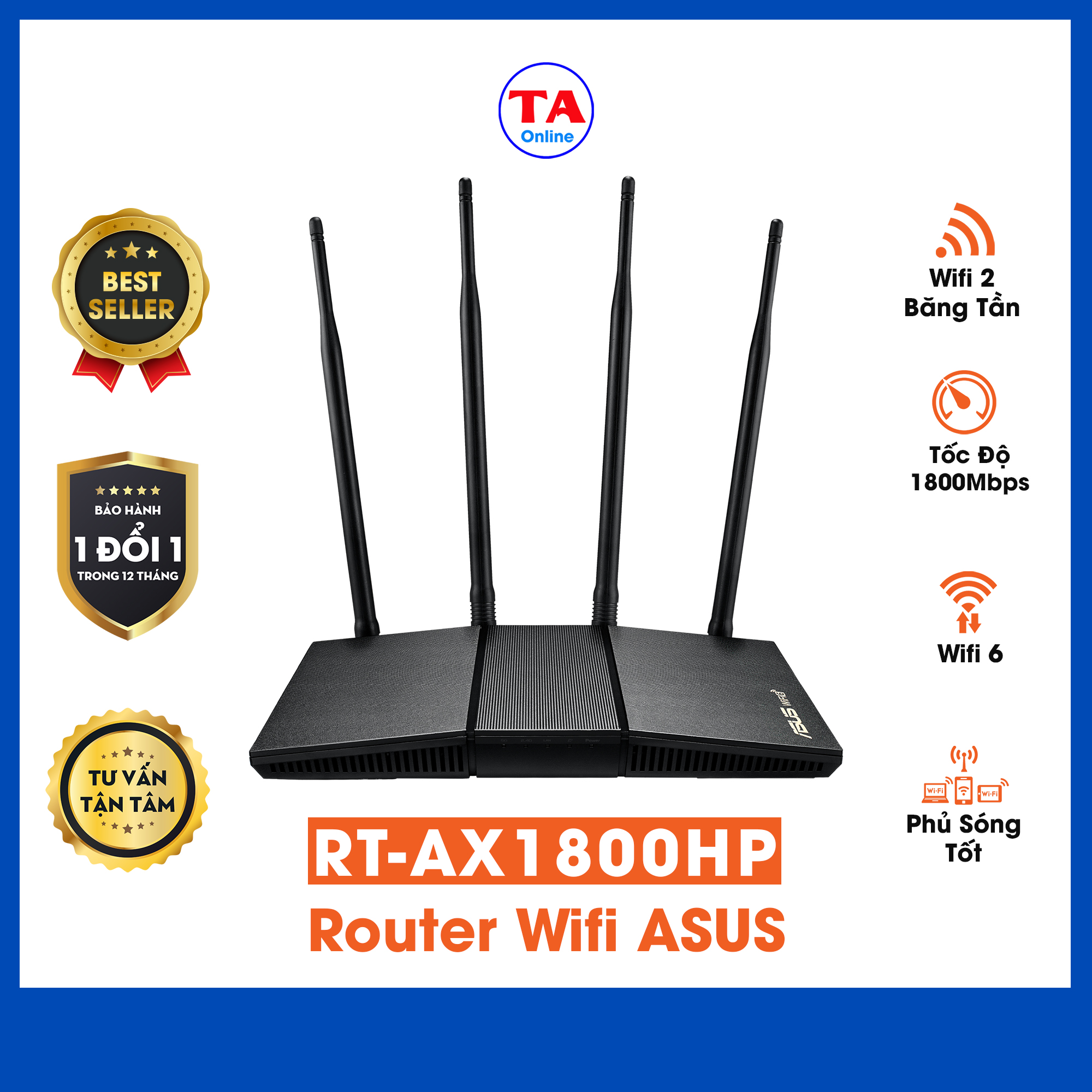 Bộ phát wifi 6 asus rt ax1800hp công suất phát mạnh tốc độ không dây 1800mbps