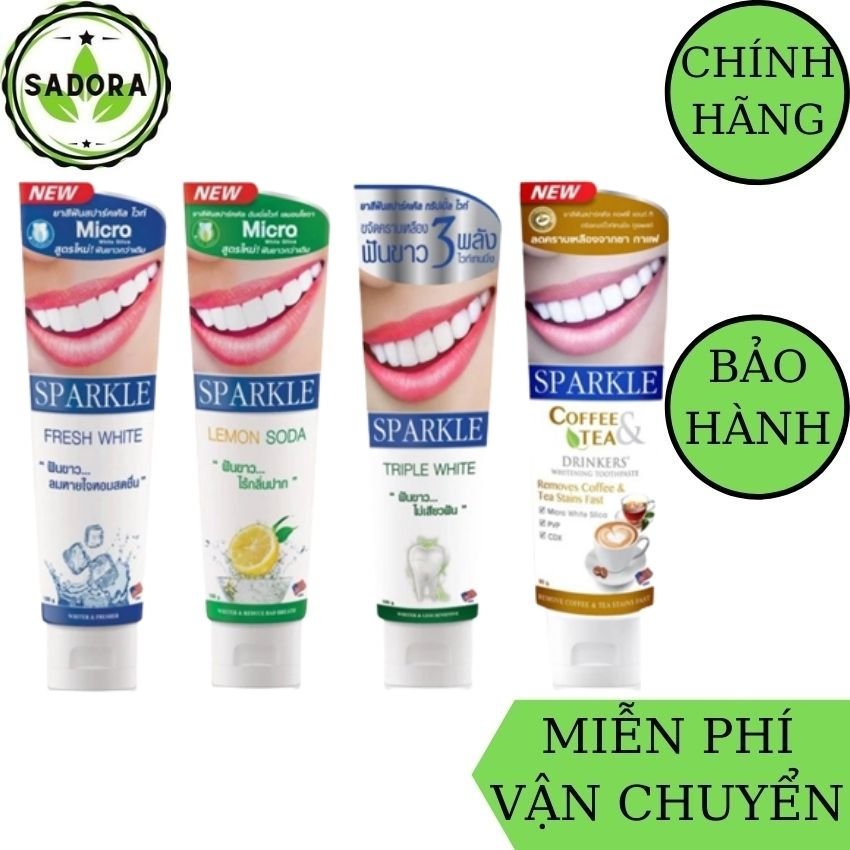 [FreeShip] Kem Đánh Răng Siêu Trắng Sparkle Thái Lan SADORA giúp tẩy sạch các vết ố vàng do coffee, thuốc lá và khử mùi hôi miệng cho răng trắng sáng, hơi thở thơm mát, diệt sạch vi khuẩn-100g