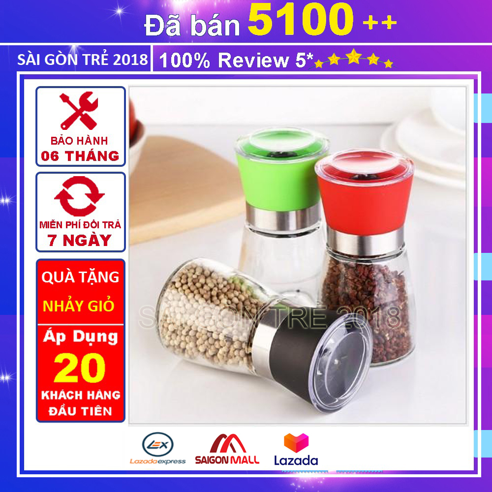 Dụng cụ xay tiêu thủy tinh nắp nhựa - xay tiêu cầm tay .