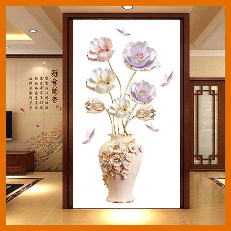 Decal dán tường bình hoa sen trắng GS 9838