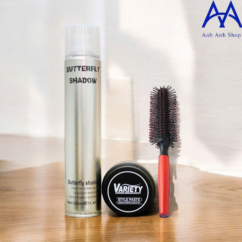 Combo 1 Gôm Butterfly Shadow 320ml chính hãng và 1 Sáp Vuốt Tóc Nam Variety(sáp cứng) tặng 1 lược tròn tạo phồng tóc