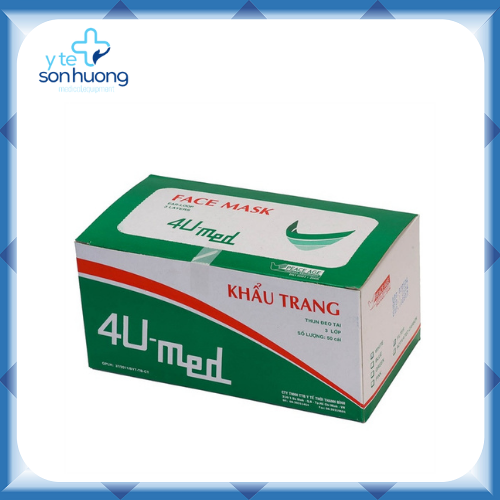 Khẩu Trang Y Tế 3 Lớp 4U - med Màu Xanh Màu Trắng Hộp 50 cái
