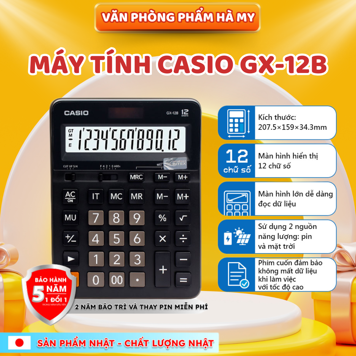 Máy tính Casio GX-12B Chính Hãng Để bàn loại lớn dành cho cửa hàng