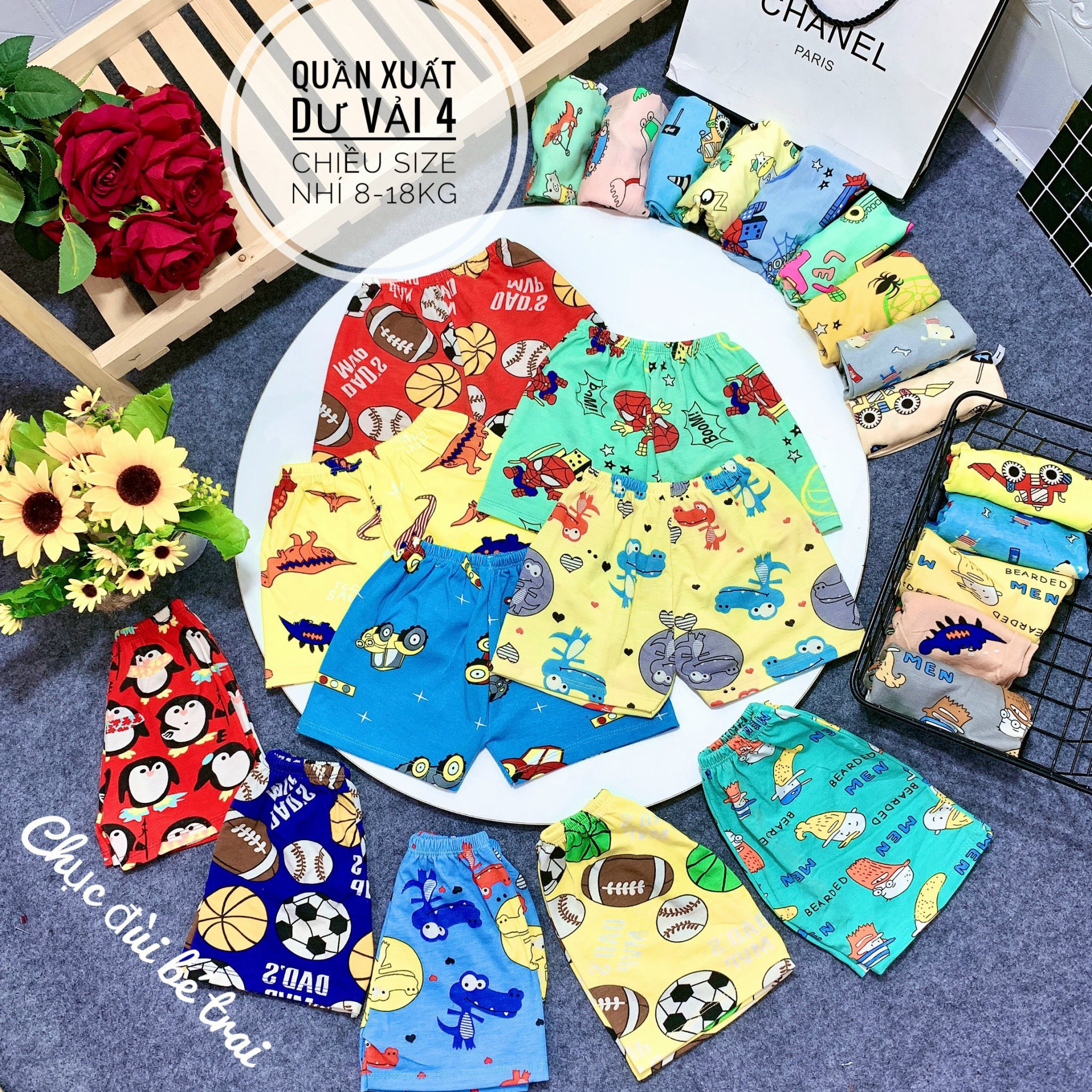 Quần chục đùi cotton cho bé từ 6-18kg, quần chục cotton co dãn 4 chiều cho bé từ sơ sinh đến 5 tuổi