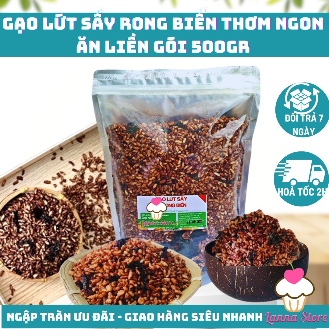 [Ăn Kiêng] Gạo lứt sấy rong biển thơm ngon ăn liền vị mặn cho người giảm cân, eatclean  ăn chay bệnh tiểu đường - 500gr