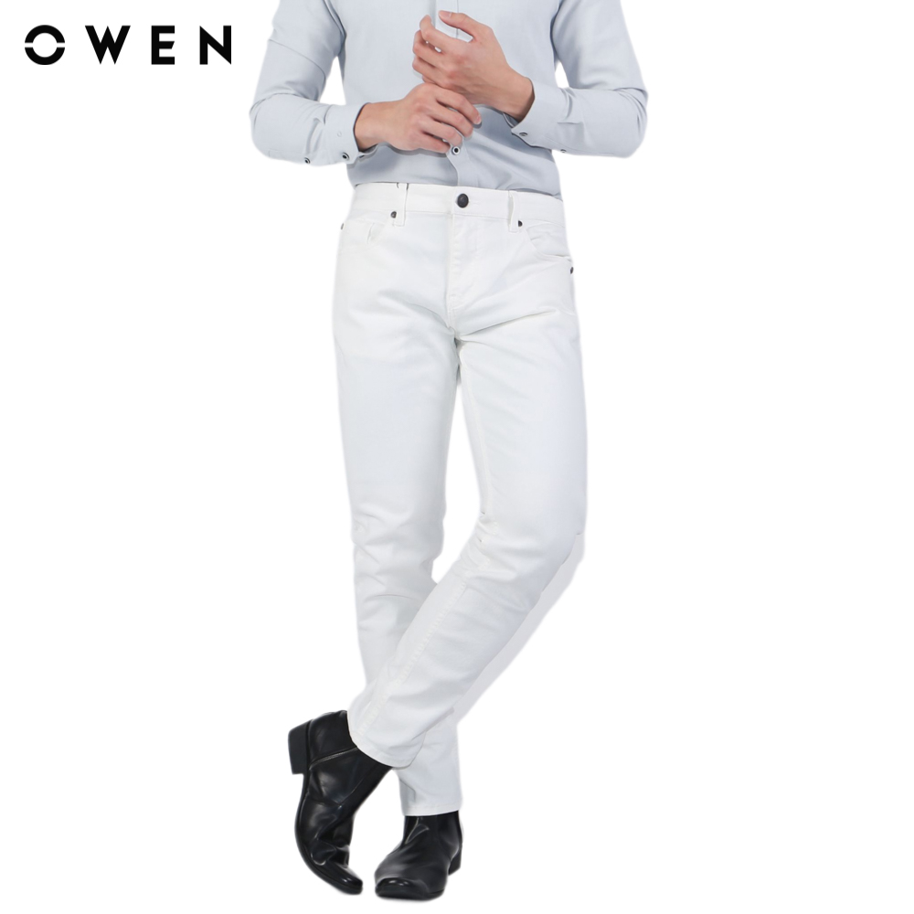 [SALE SN ĐẾN 50%] OWEN - Quần jeans Slim Fit QJSL23953 màu Trắng chất liệu Cotton - Spandex