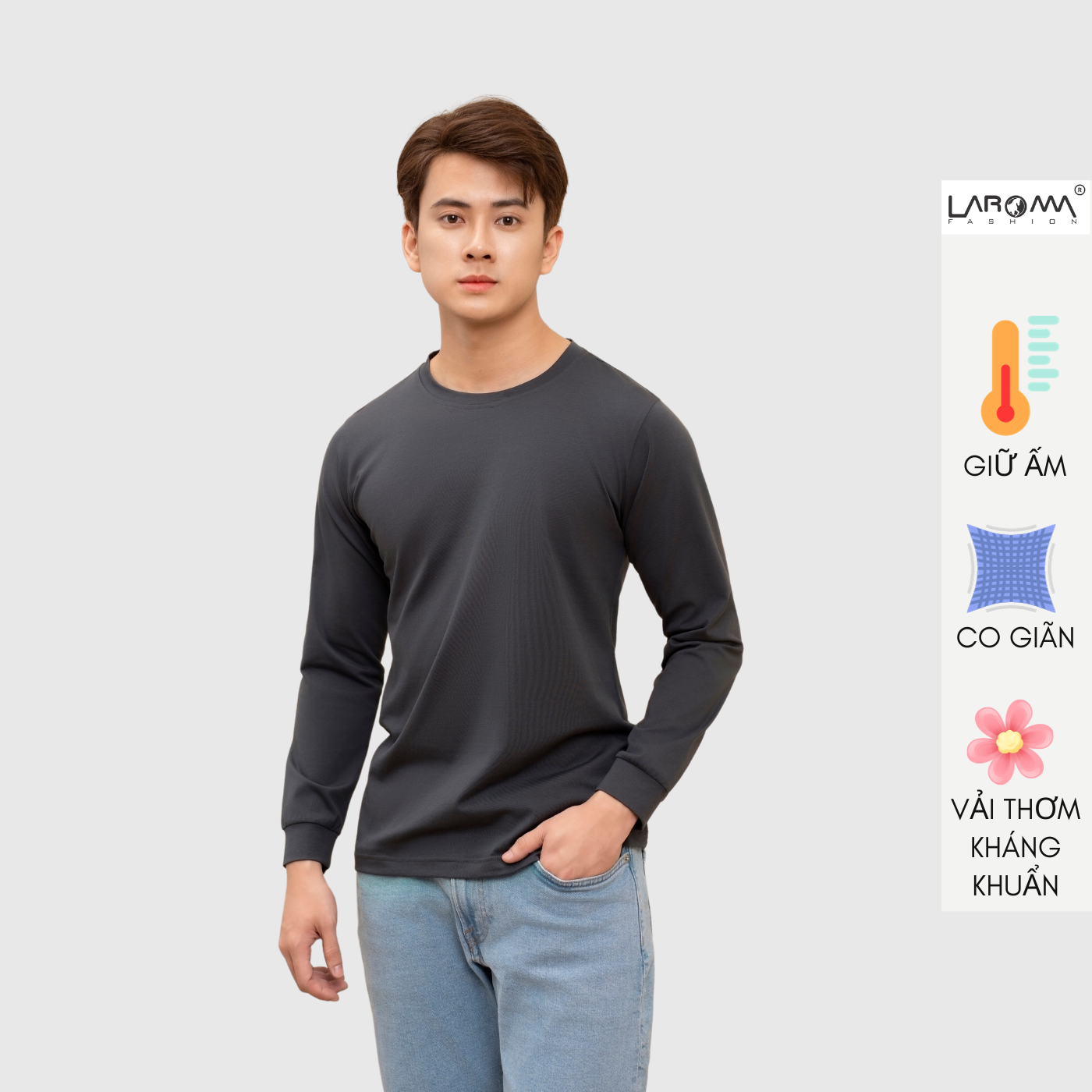 Áo giữ nhiệt nam cổ thấp laroma | giữ ấm - siêu co dãn - vải thơm - kháng khuẩn