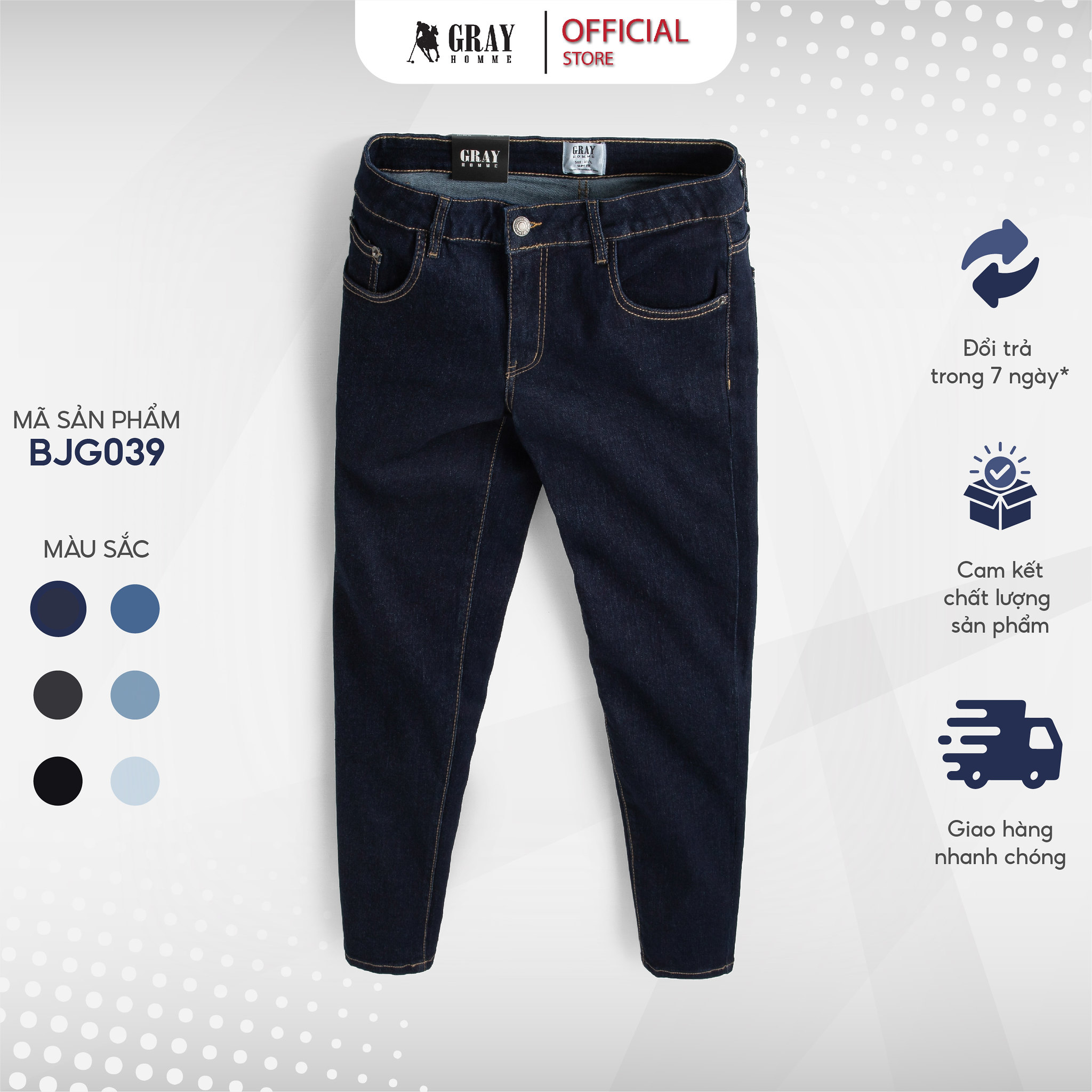 Quần Jean nam GrayHomme dáng Slimfit hơi ôm trẻ trung, thanh lịch, co giãn tốt - Nhiều màu