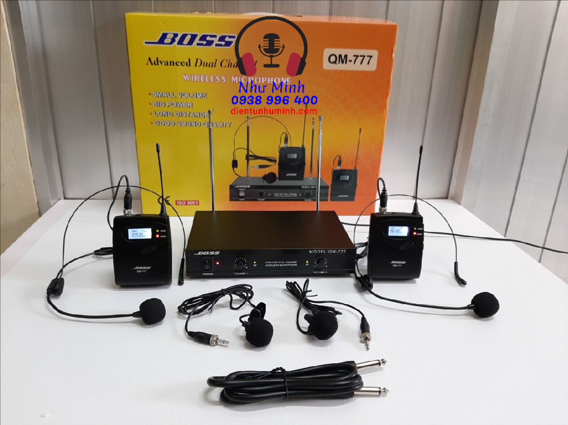 Micro không dây 2 người đeo tai cài cổ ác boss tm 777