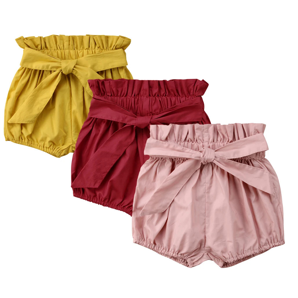 Mùa hè ít Cô Gái Quần short trẻ mới biết đi Quần Short Cotton rắn trẻ em quần short lớn Bowknot bé nở quần short PP