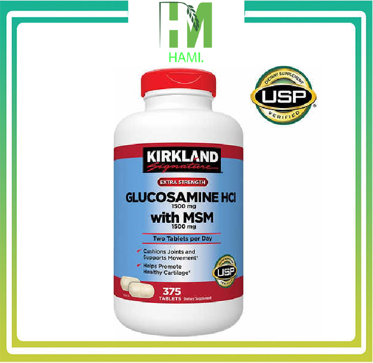Glucosamine, viên uống glucosamine kirkland hcl 1500mg with msm 1500mg 375 viên