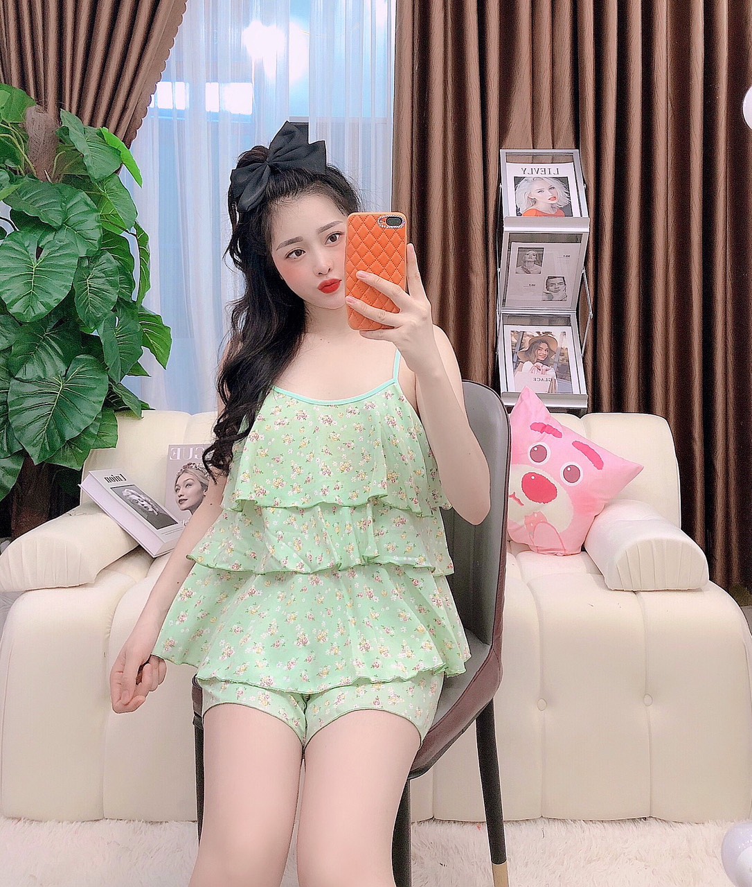 Đồ Bộ Ngắn 2 dây Phối Tầng Chấm Bi ,bông Siêu Xinh Chất Vải Mềm Mịn không nhănThoáng Mát GIAO GIỐNG MÀU BÔNG NGẪU NHIÊN