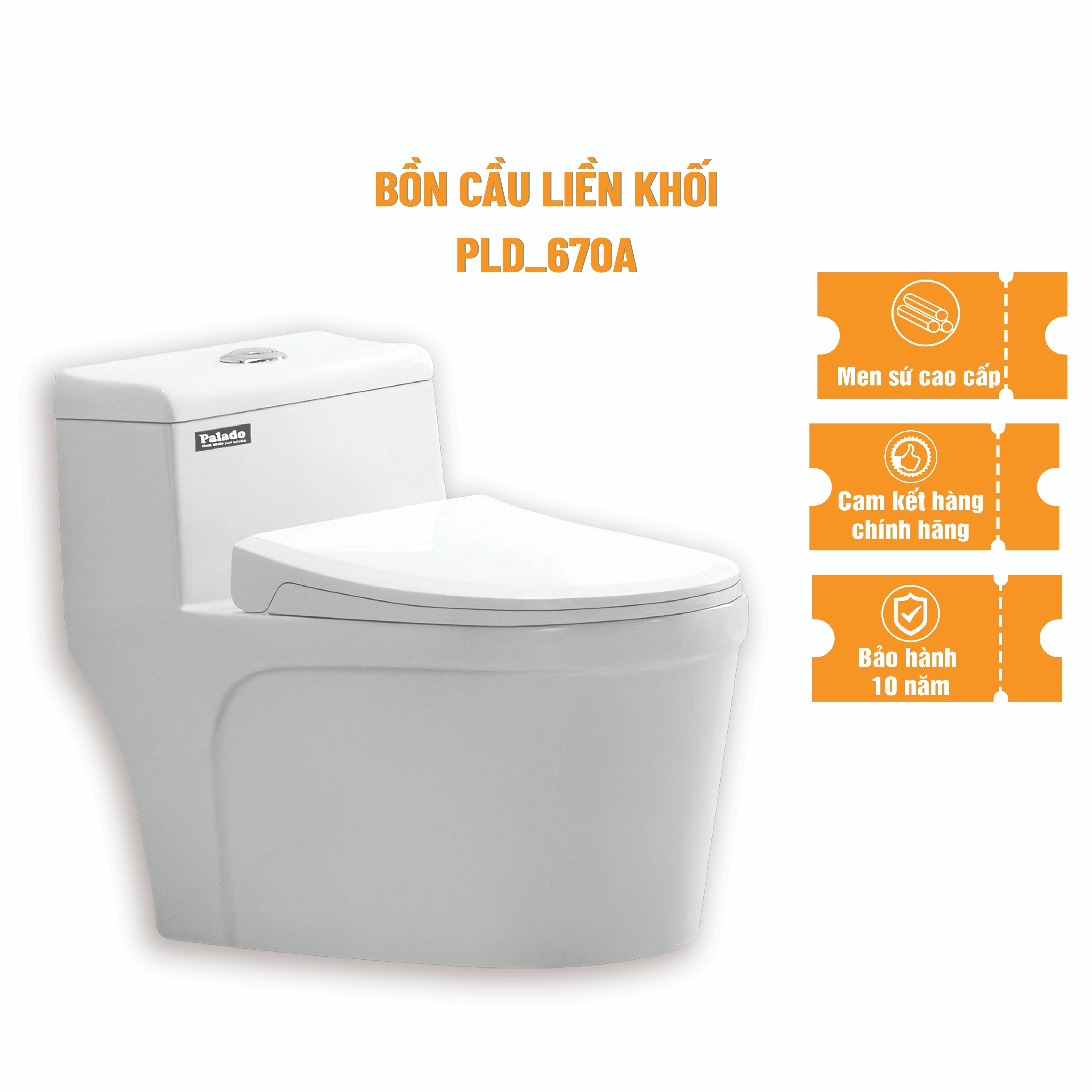 Bồn cầu Palado liền khối cao cấp PLD670A, chất liệu sứ phủ men nano cao cấp. Kích thước 710600mm