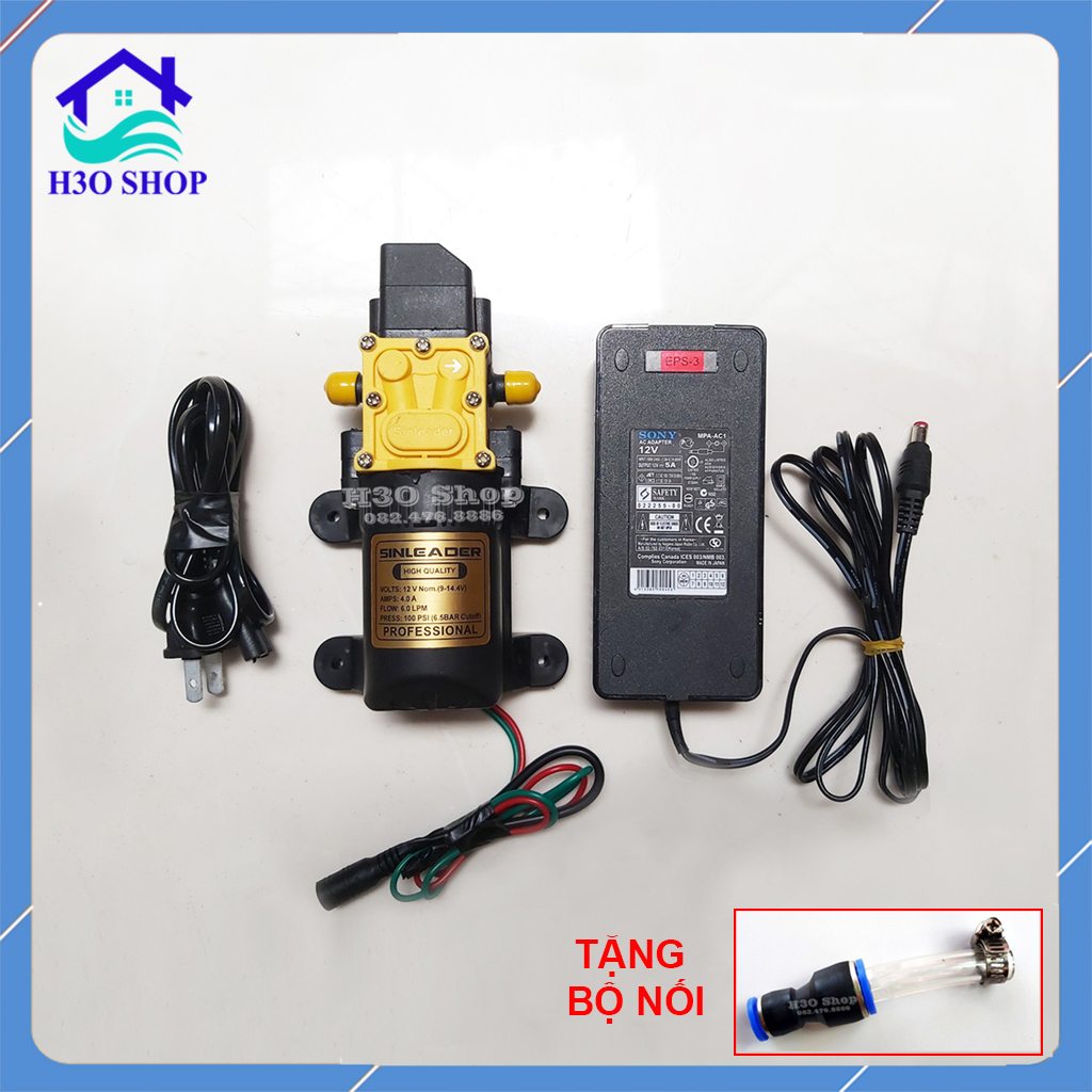 [HCM]Máy bơm tăng áp SINLEADER 12V - Kèm nguồn 12V/5A làm bộ rửa xe phun sương tưới cây tưới lan...