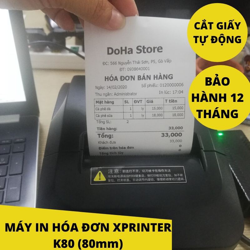 Máy in bill hóa đơn xprinter a160 có cắt giấy tự động