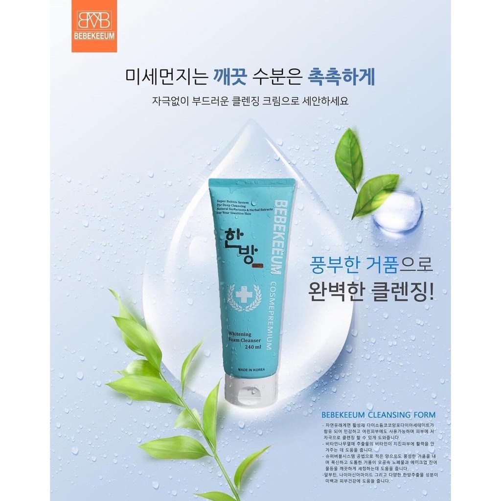 Sữa rửa mặt trắng da và ngừa mụn BEBEKEEUM 240ml