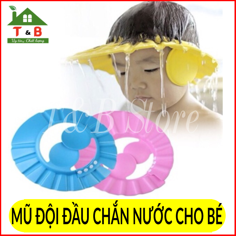Nón đội đầu chắn nước cho bé có chụp tai , Mũ gội đầu chắn nước cho bé , Dụng cụ chắn nước cho bé