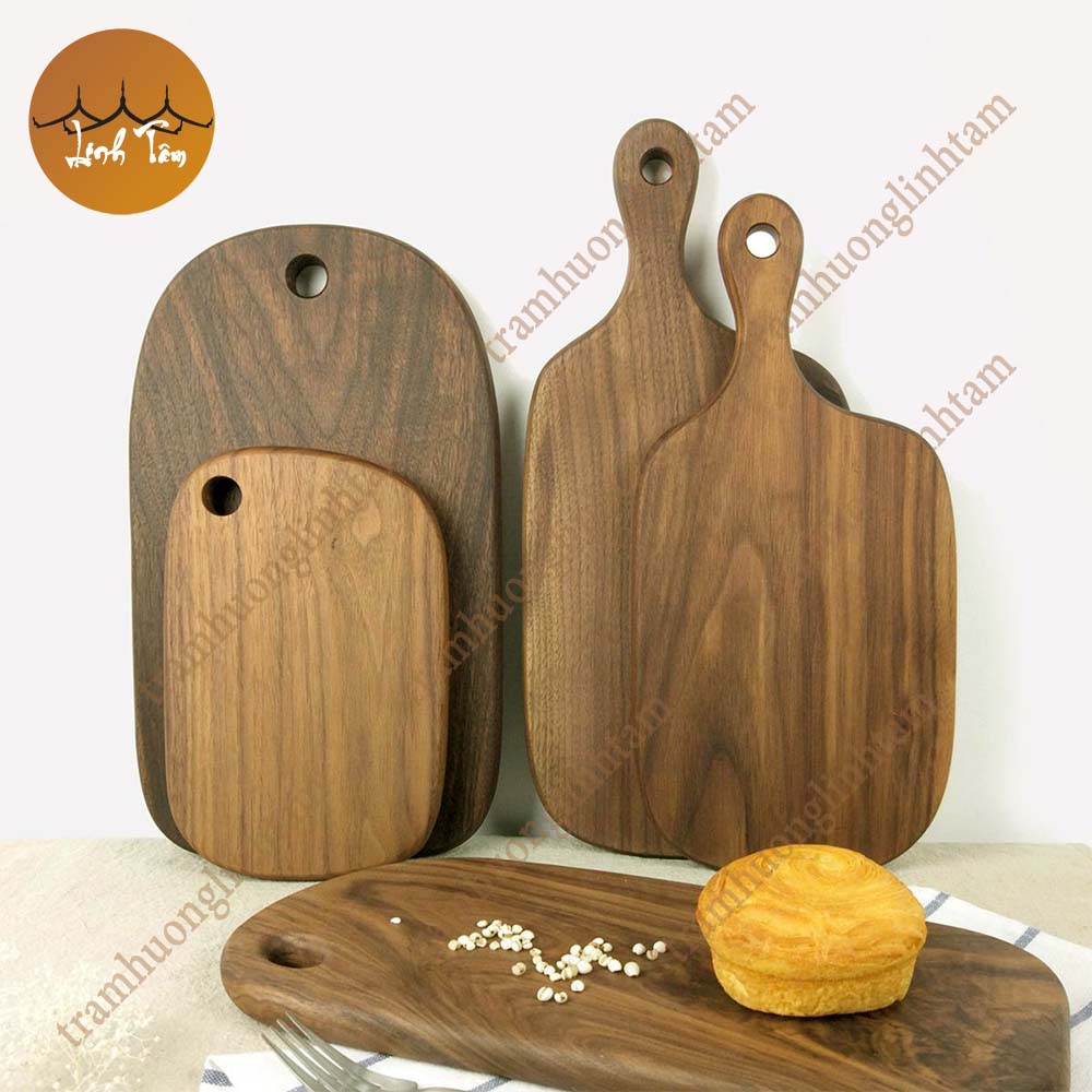 Khay gỗ óc chó, thớt gỗ óc chó, Đĩa gỗ óc chó, đĩa đựng bánh, đĩa hoa quả, đĩa mứt, đĩa gỗ đựng sushi, gỗ tự nhiên nhập khẩu cao cấp dáng khay phẳng - Linh Tâm Mộc Trầm