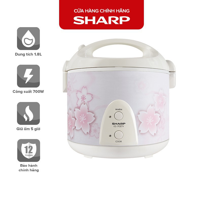 Nồi cơm nắp liền sharp ks-n192etv"sp" 1.8l hàng thái lan bh 12 tháng