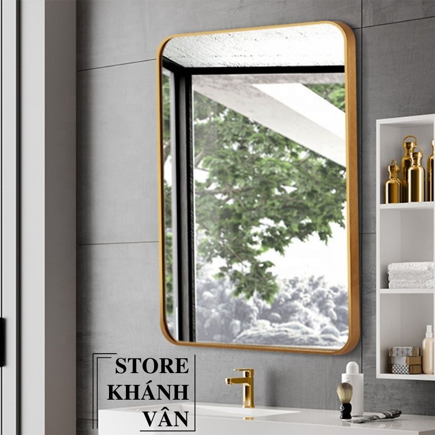Gương treo tường hình chữ nhật khung kim loại 50*70cm, Gương treo tường nhà tắm khung kim loại kích thước 50*70cm, Gương treo tường viền kim loại 50*70cm, Gương treo phòng tắm cao cấp 50*70cm - Thiết bị vệ sinh Khánh Vân