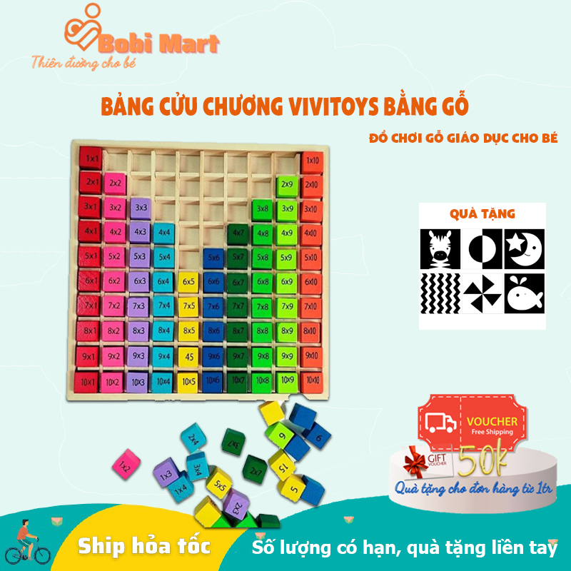 Bảng cửu chương Vivitoys bằng gỗ cho bé học toán chơi xếp hình, tư duy cao cho bé