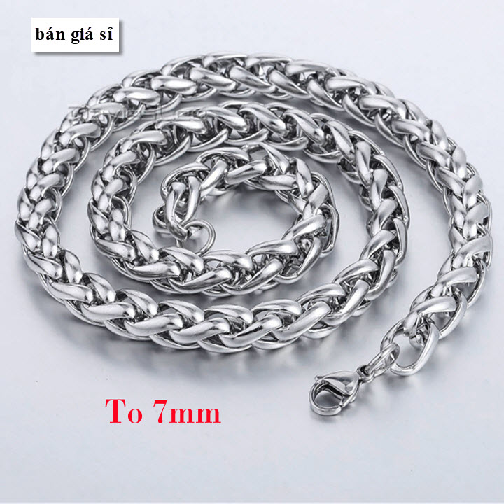 [HCM]Dây Chuyền Titanium Nam Đảm Bảo Không Đen Không Rỉ Sét Giá Hủy Diệt Tại Việt Nam - Kiểu Bông Dừa - 7mm