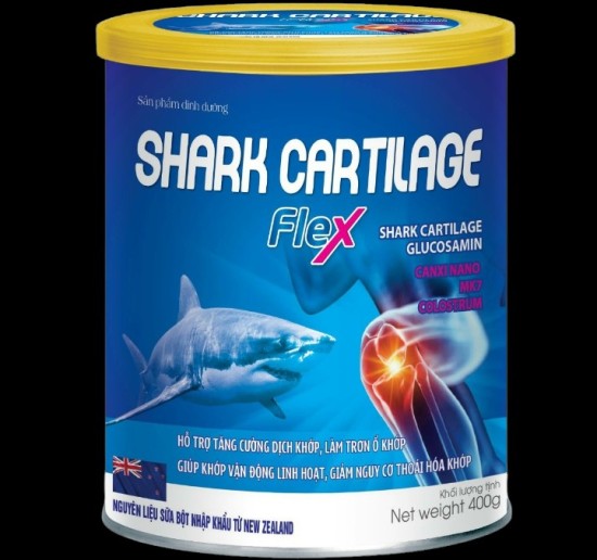 Sữa Xương Khớp Shark Cartilage Flex với thành phần sụn vi cá mập, glucosamine, canxi nano MK7 Hỗ trợ tăng cường dịch khớp, làm trơn ổ khớp, giảm đau nhức xương khớp, giúp khớp vận động linh hoạt- hộp 400g
