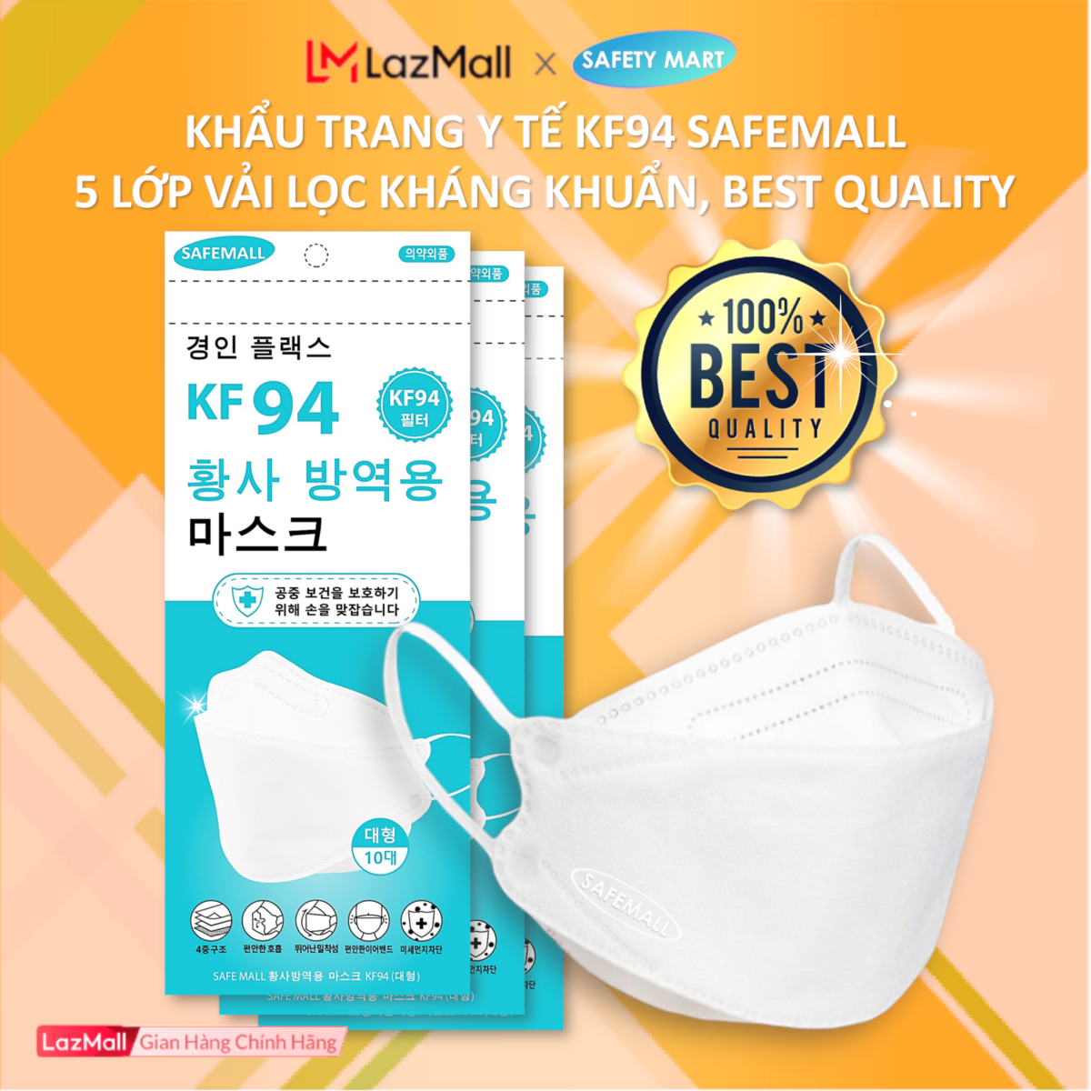 [5 LỚP LỌC] Thùng 300/200 chiếc Khẩu trang KF94 SafeMall 4D Mask (Màu trắng / xanh / xám) Công nghệ Hàn Quốc 5 lớp vải kháng khuẩn, khẩu trang y tế cao cấp - Hàng Chính Hãng Safety Mart Official