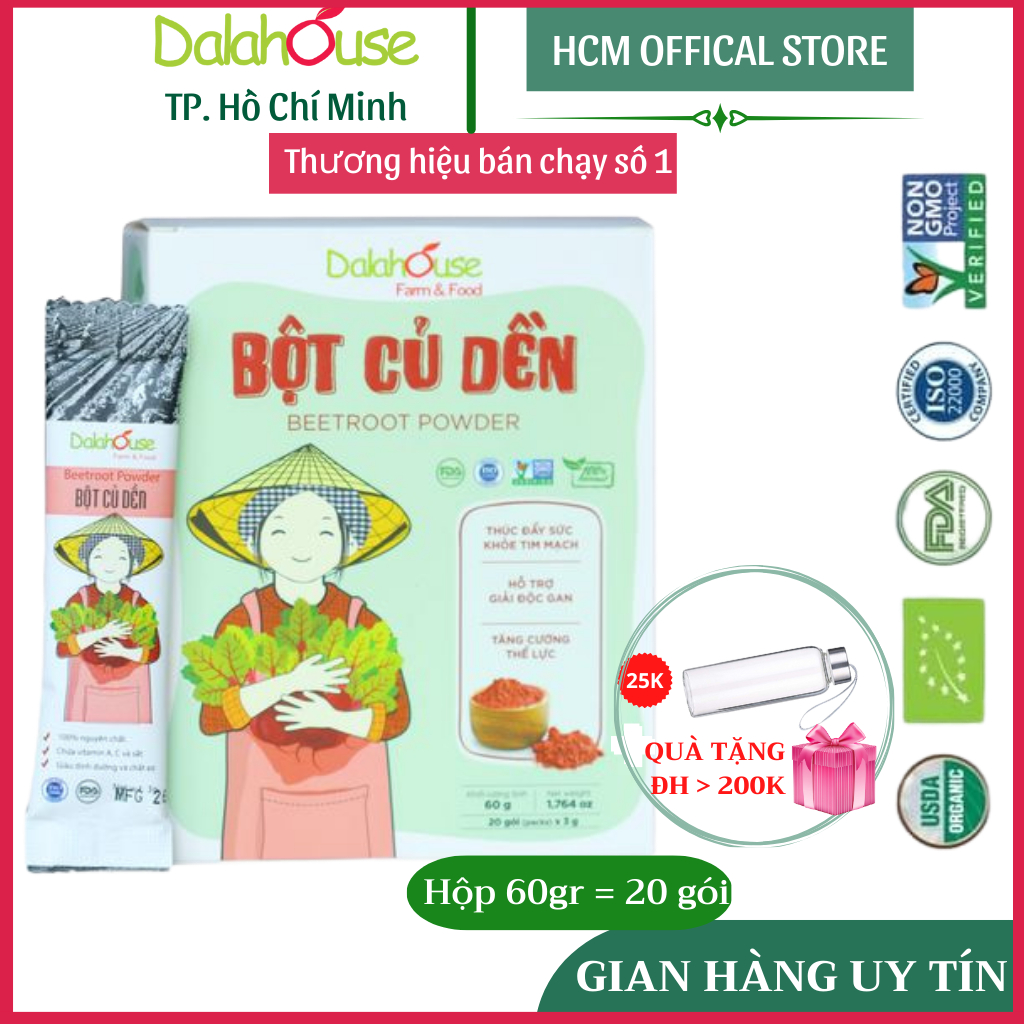 Bột Củ Dền Dalahouse - Bột Củ Dền Hữu Cơ Nguyên Chất Sấy Lạnh Dalahouse - Hộp 20 gói tiện lợi (6