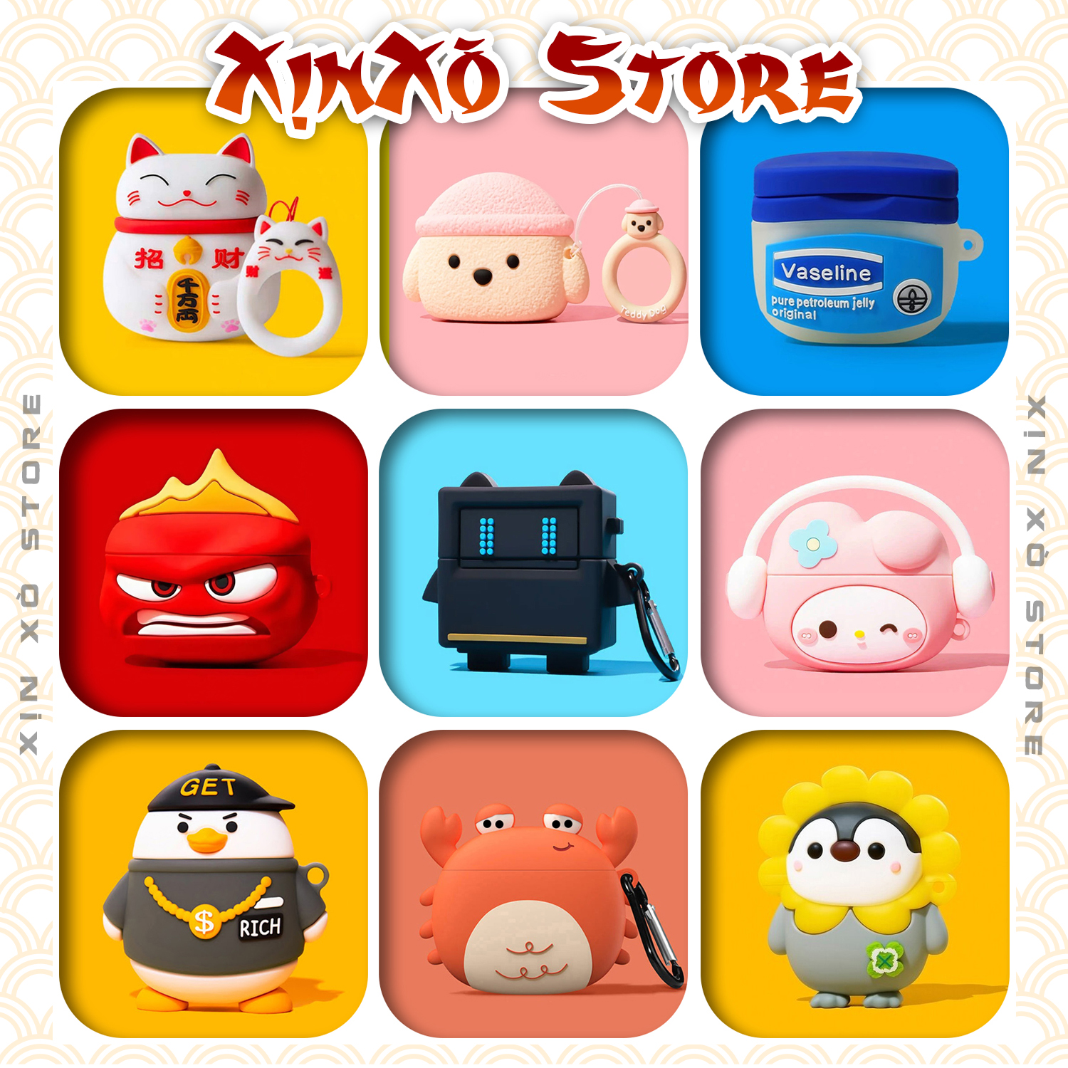 Ốp Airpod 2 3 4 Pro Pro 2 nhiều mẫu 3D kèm móc khóa, Case Airpod hoạt hình dễ thương 21 - XỊN XÒ Store