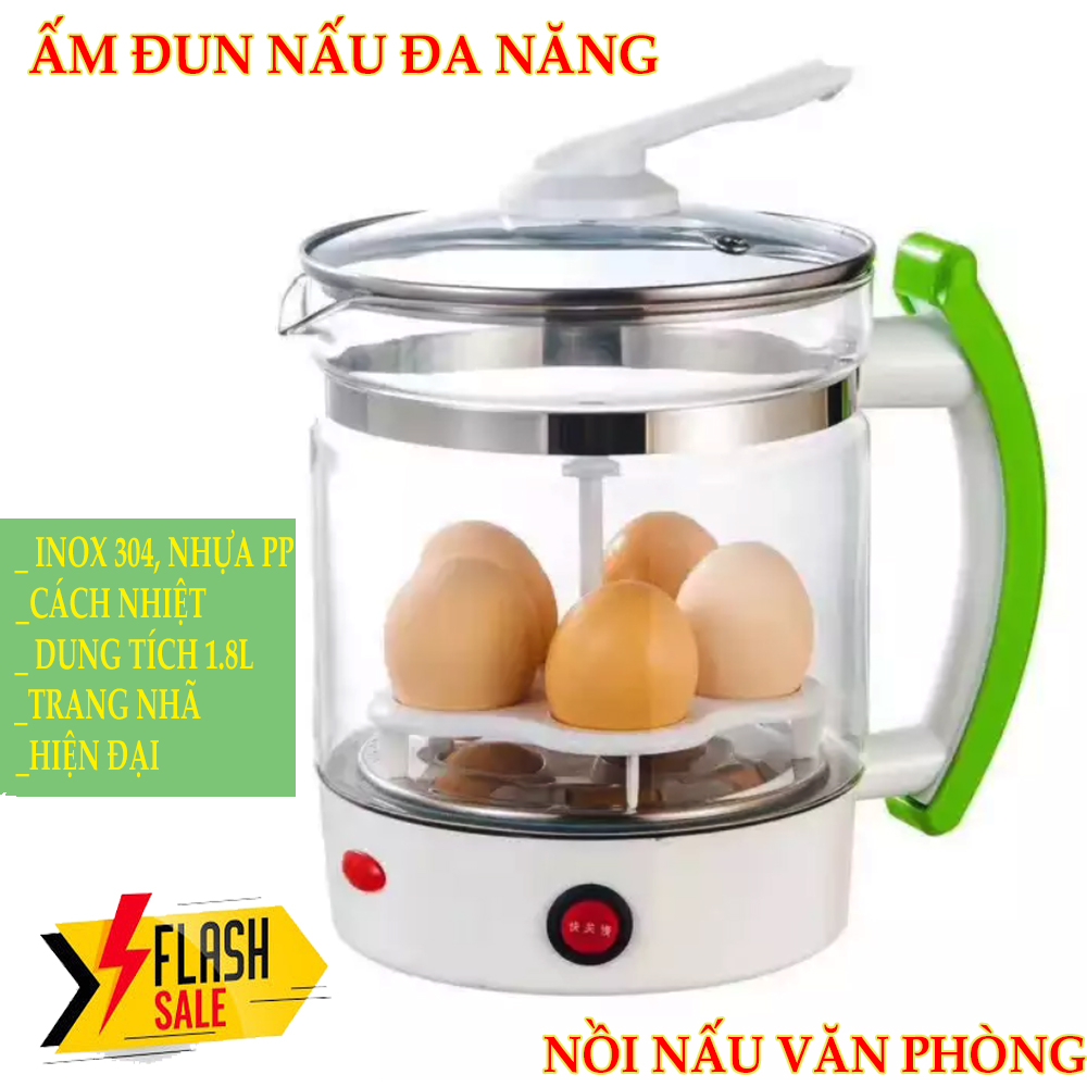 Nồi Nấu Đa Năng - Nồi Thủy Tinh 1.8 Lít – Đun Trà, Nấu Mì, Trứng,,, . Thiết Kế Nhỏ Gọn dễ mang đi lại Màu Sắc Tươi Mới, Thân Bình Trong Suốt.