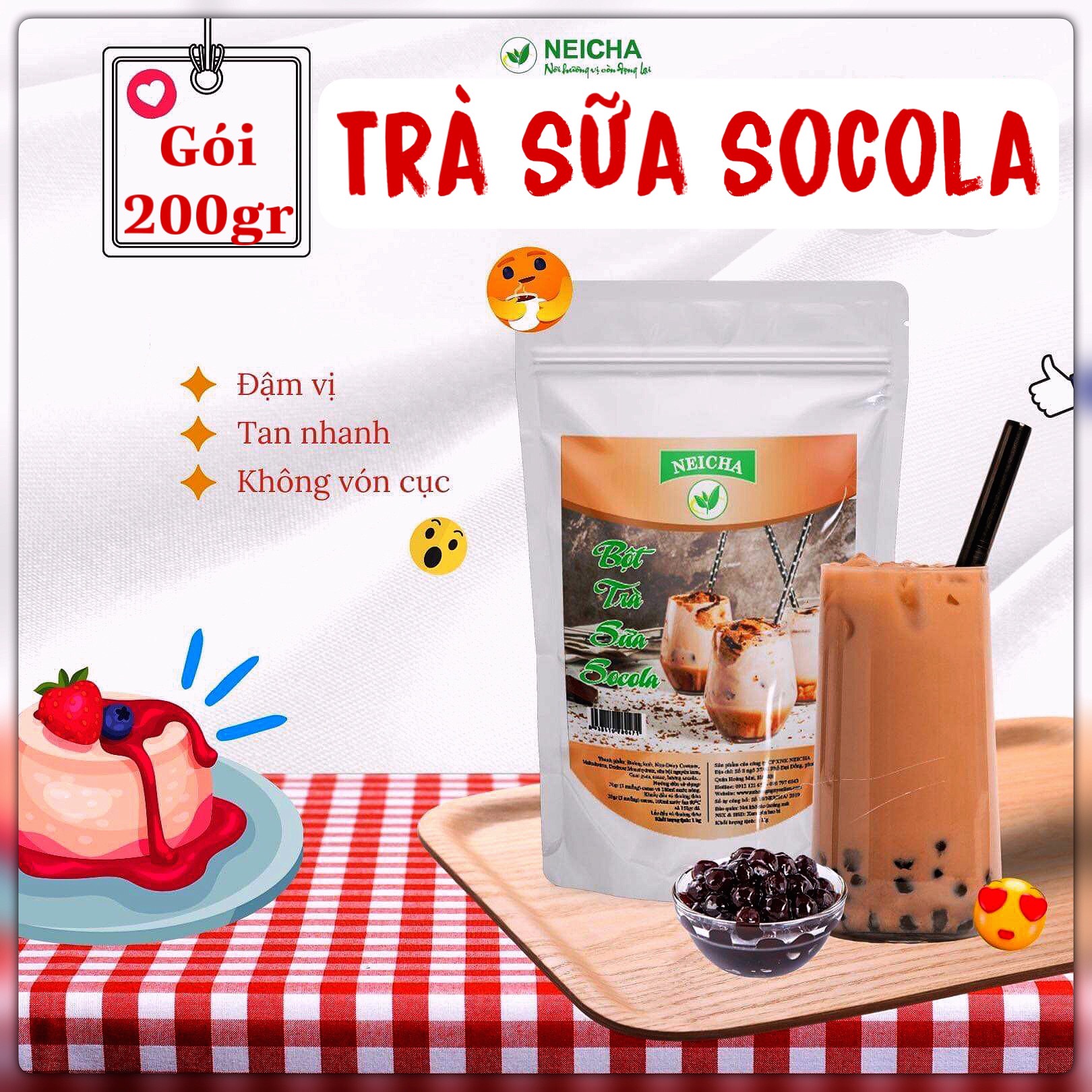 Trà sữa neicha vị socola gói 200gr/ bột trà sữa pha sẵn tiện lợi, thơm ngon chuẩn vị