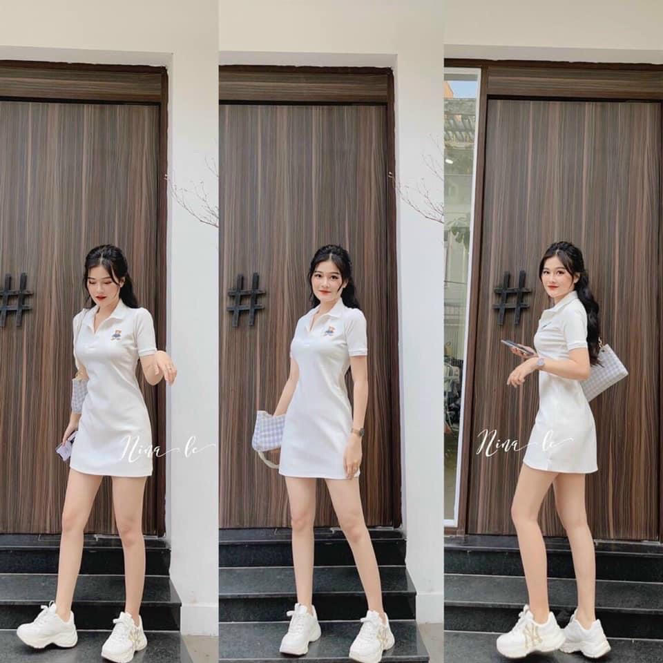 Đầm Body cổ bẻ Thêu Gấu Siêu xinh