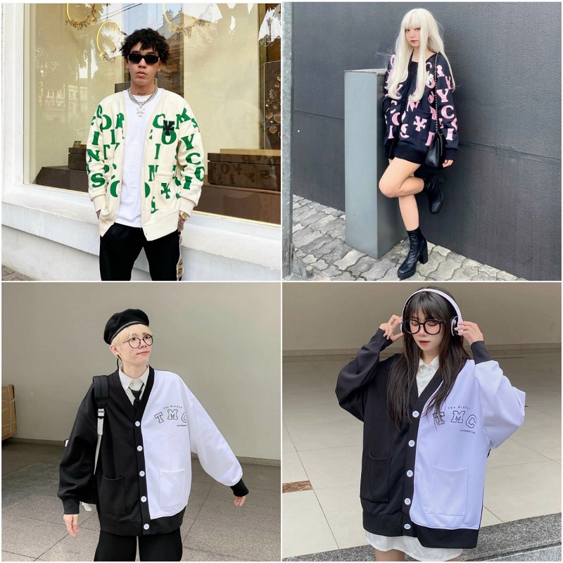 Áo Khoác Cardigan Rẻ Đẹp Cặp Đôi Nam Nữ In Chữ Unisex 💖FREESHIP💖Áo Cardigan Bomber Nỉ TMC Phối Màu Couple Cực Xinh Bomber Jacket