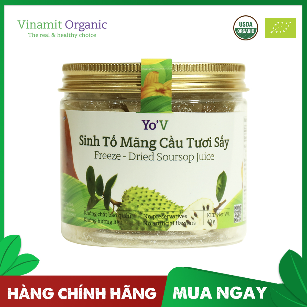 Sinh Tố Mãng Cầu Tươi Sấy VINAMIT Lon 40g